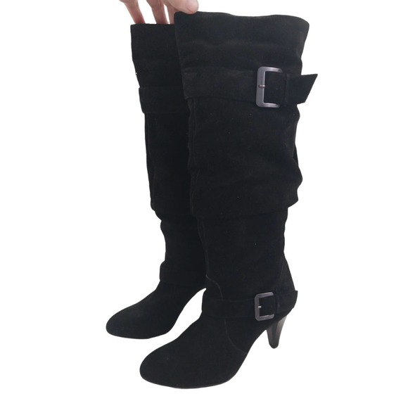 GIANI BINI! RICH BLACK SUEDE LEATHER SCRUNCHY BOOTS! SZ 7M - Picture 1 of 12